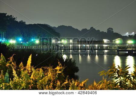 Niższe Seletar Reservoir połowów molo nocą