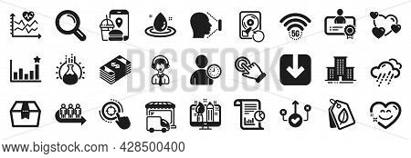 Set Of Business Icons, Such As 5g Wifi, Food App, Recovery Hdd Icons. Certificate, Queue, Seo Target