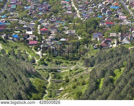 Mountain Scenic View Of The City Landscape And Village Houses.