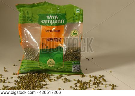 Tata Sampann Packaging Of Unpolished Green Moong Also Known As Moong Dal In India