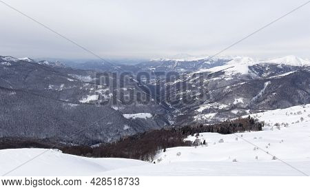 View Of Landscape In Val Cavargna During Winter Trekking