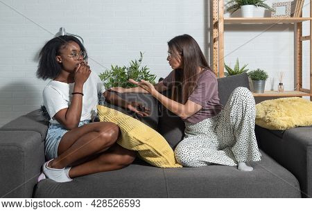 Two Young College Lesbian Mixed Race Couple In Relationship African Black And Caucasian Women Argue 