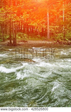 Vacation Landscape. Russian Altai Mountains. Multa Region. Holiday At Home. Staycation Concept. Rive