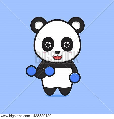 Panda Panda Lifting Weights Cartoon Icon Vector Illustration. Design Isolated Flat Cartoon Style