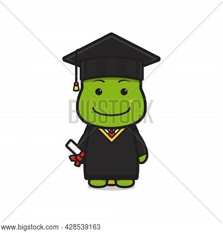 Cute Turtle On Graduation Day Cartoon Icon Illustration. Design Isolated Flat Cartoon Style