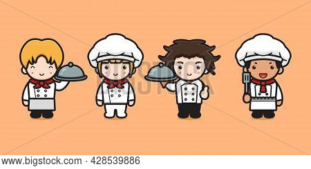 Cute Chef Character Cooking Cartoon Vector Icon Illustration. Che Cooking Icon Concept Isolated Vect