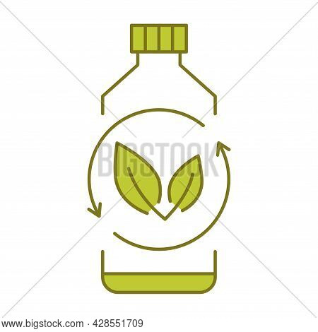 Biodegradable Plastic, Sign. Bio Plastic Bottle With Green Leaves. Turns To Plant Concept. Eco Frien