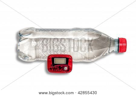 Красный шагомер с бутылку воды XXXL
