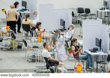 Moscow. Russia. 01 August 2021. A Modern Coronavirus Vaccination Center In Moscow. Doctors Vaccinate
