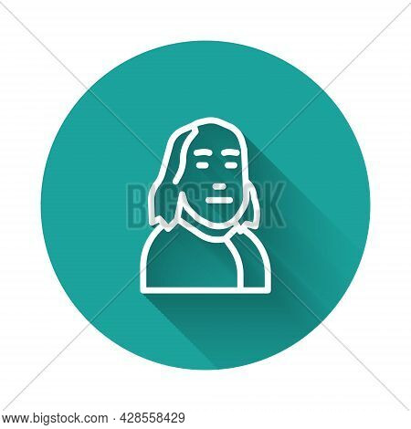 White Line Benjamin Franklin Icon Isolated With Long Shadow Background. Green Circle Button. Vector