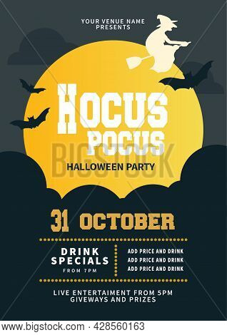 Hocus Pocus, Halloween Party Poster, Flyer Or Social Media Poster Template Design