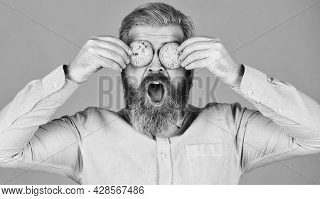 Cookies On His Mind. Bearded Man Hold Cookies On Eyes. Yummy Delicious Treats. Recipe Homemade Cooki
