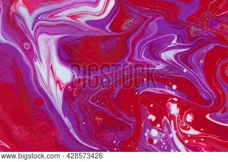 Pink White Purple Acrylic Abstract Background Of The Creative Trend. Fluidart Texture. Dynamic Lines