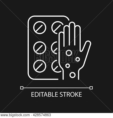 Pills For Allergy White Linear Icon For Dark Theme. Antihistamine. Relief From Nasal Stuffiness. Thi