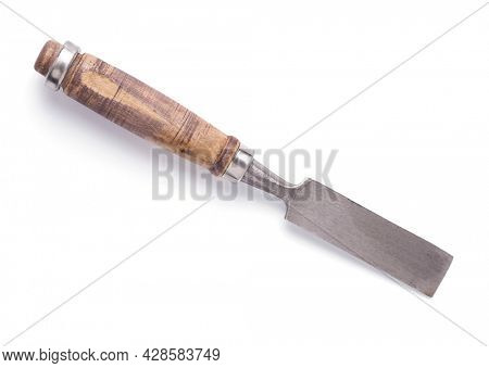 Woodworking carpenter chisel tool isolated on white background. Chisel as joiner tool