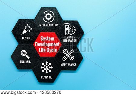 Red And Black Hexagon With System Development Life Cycle