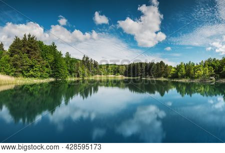 Panoramic View On Mountain Lake. Nature Landscape