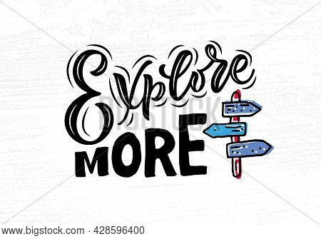 Hand Sketched Camping Set Lettering Typography. Concept For Hiking Camp, Camping, Night Fishing Camp