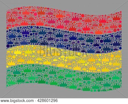 Mosaic Waving Mauritius Flag Designed Of Royal Items. Luxury Vector Mosaic Waving Mauritius Flag Des