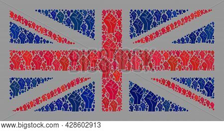 Mosaic Rectangular Great Britain Flag Designed Of Fist Icons. Fight Fist Vector Collage Great Britai