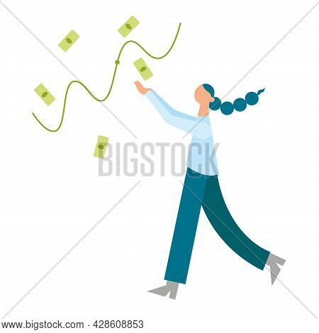 Business Concept Cash Flows Of Company And Female Accountant Catche Money. Cash Flow Chart. Girl Con
