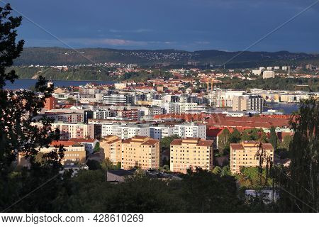 Jonkoping Townscape With Lake Vattern In Sweden. Jonkoping, Sweden.