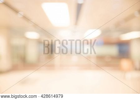 Abstract Blur Luxury Hospital Corridor. Blur Clinic Interior Background With Defocused Effect. Healt