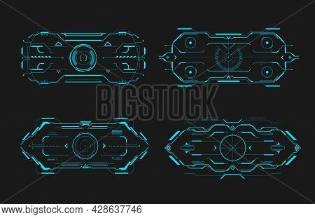 Hud Aim Control Frame Interface Futuristic Target Screen. Vector Ski-fi Monitors, Ui Techno Elements