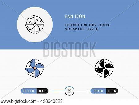 Fan Icons Set Editable Stroke Vector Illustration. Drying Air System Symbol. Icon Line Style On Isol