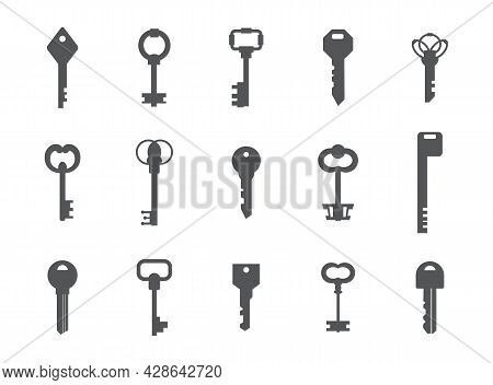 Key Silhouettes. Antique And Modern Graphic Template For Logo Design. House Safety Concept. Gray Lat