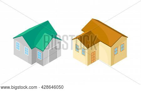 Detached House Or Residence As Free-standing Building Isometric Vector Set