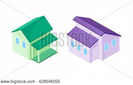 Detached House Or Residence As Free-standing Building Isometric Vector Set