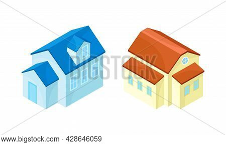 Detached House Or Residence As Free-standing Building Isometric Vector Set