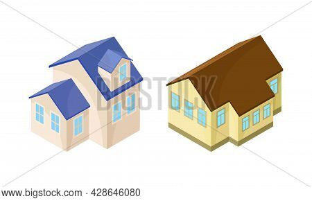 Detached House Or Residence As Free-standing Building Isometric Vector Set