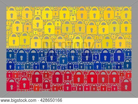 Mosaic Locked Colombia Flag Designed Of Lock Icons. Vector Collage Straight Colombia Flag Designed F