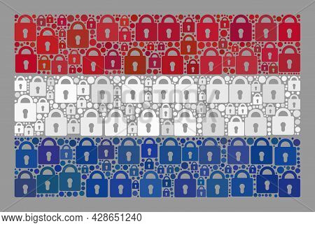 Mosaic Guard Netherlands Flag Constructed With Lock Icons. Vector Mosaic Rectangular Netherlands Fla