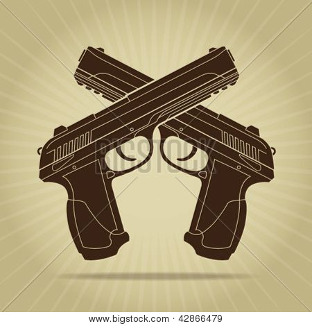 Retro Styled Crossed Pistols Silhouette