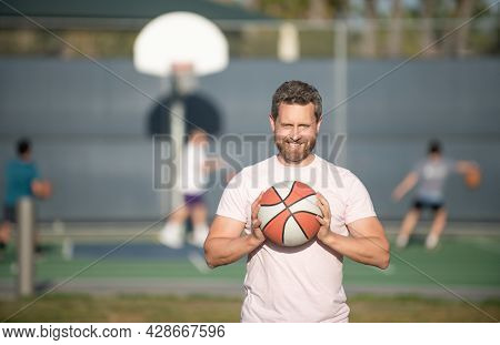 Sport Trainer Or Basketball Player. Sport School. Techer Guy On Phisical Training Lesson.