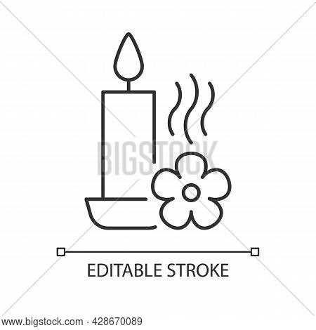 Scented Candle Linear Manual Label Icon. Fragrant Oils, Wax Mixture. Thin Line Customizable Illustra