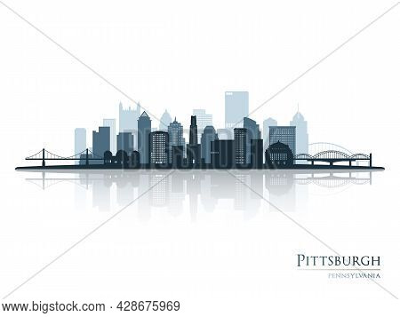 Pittsburgh Skyline Silhouette With Reflection. Landscape Pittsburgh, Pennsylvania. Vector Illustrati