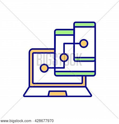 Device Synchronization Rgb Color Icon. Cross Platform Connection. Backup Storage For Digital Data. S