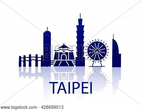 Taipei Cityscape Banner. Taiwan Capital With Attractions. Travel Postcard. Isolated Vector Stock Ill