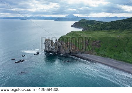 Khalaktyrsky Beach And Rocky Cape Vertical On Kamchatka Peninsula. Russia, Pacific Ocean