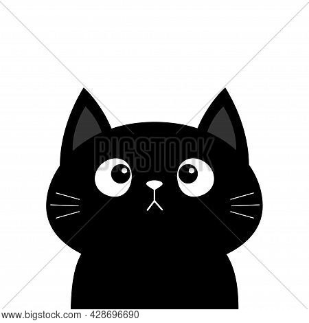 Black Cat Kitten Head Face Looking Up. Cute Cartoon Character. Pet Baby Collection. Happy Halloween.