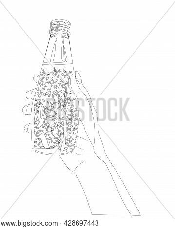 Bottle In Hand. Doodle. Vector Stock Illustration.
