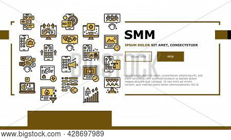 Smm Media Marketing Landing Web Page Header Banner Template Vector. Robotic Winding Up Likes And Vie