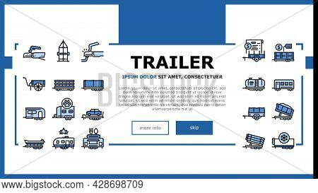 Trailer Transport Landing Web Page Header Banner Template Vector. Trailer For Transportation Animal 