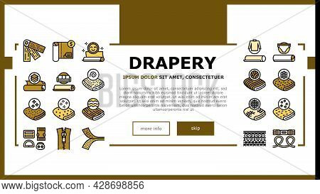 Drapery Shop Sale Landing Web Page Header Banner Template Vector. Felt And Velvet, Acrylic And Atlas
