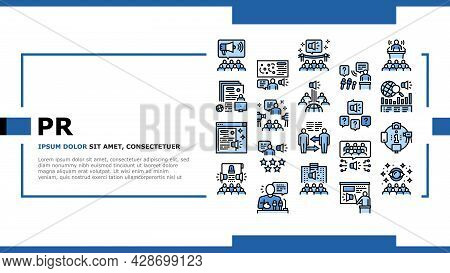 Pr Public Relations Landing Web Page Header Banner Template Vector. Pr Strategy And Events, Intervie