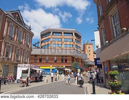 Rochdale, Greater Manchester, United Kingdom - 14 July 2021: People In The Pedestrian Center Of Roch